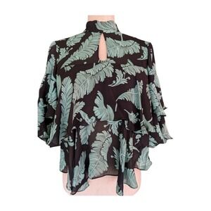 Cinq à Sept Ileana Palm Print‎ Ruffle Silk Blouse Size Small